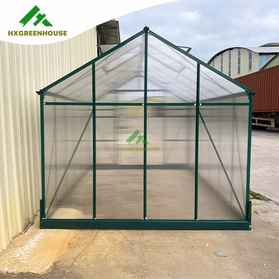 Weit verbreitetes großes Gartengewächshaus mit Kunststoffabdeckung und grünem Aluminiumrahmen Hx65120